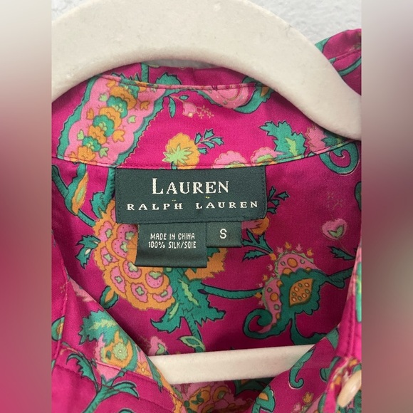 Ralph Lauren 100% Silk Pink Floral Paisley Collared Shirt Size S - Picture 2 of 7